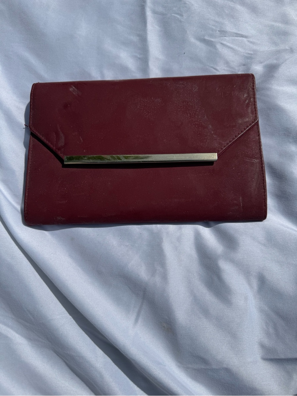Burgundy Envelope Crossbody Clutch with Silver Accent